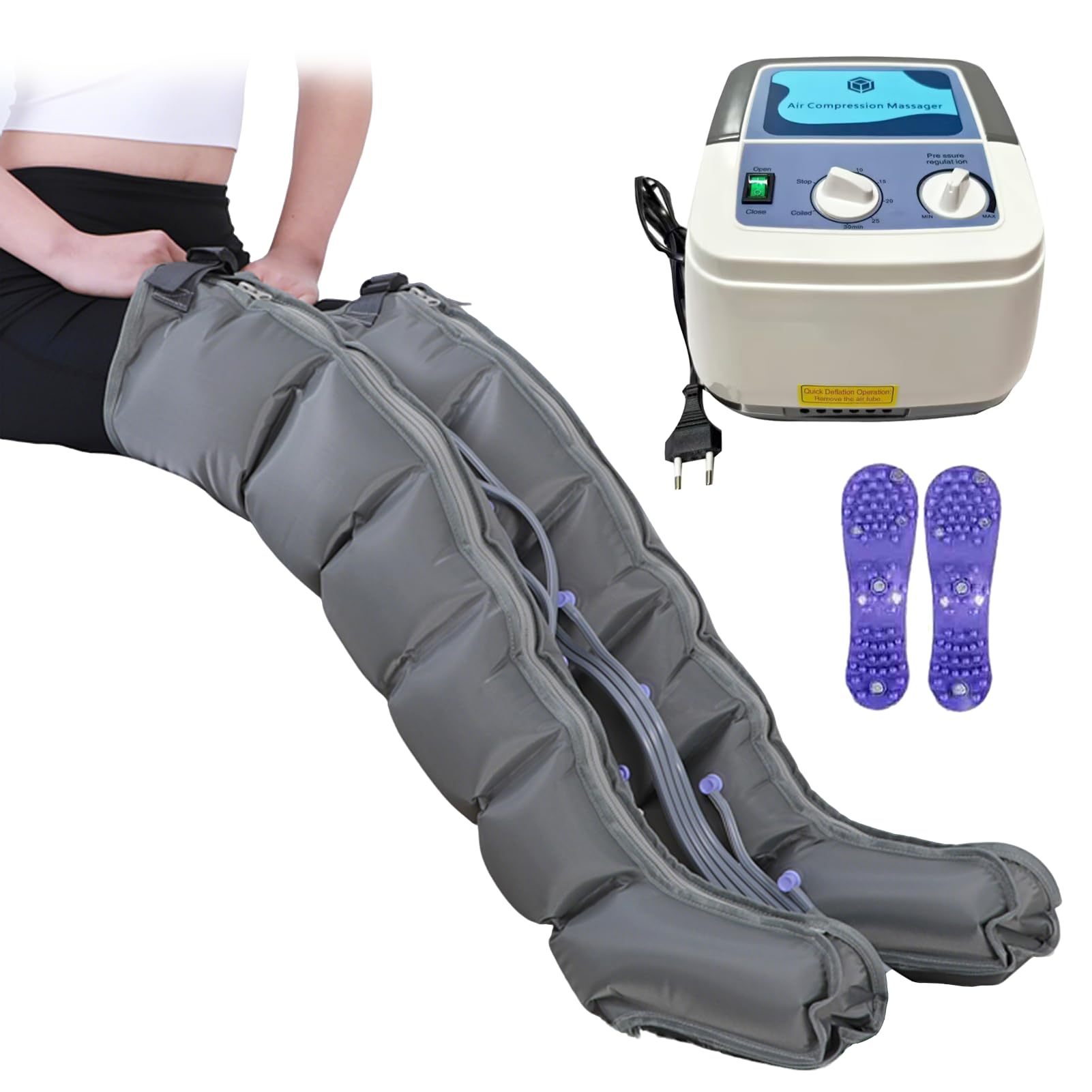 Masajeador para el tratamiento del lipedema en las piernas con 6 cámaras de aire, botas de compresión eléctrica para drenaje linfático, masajeadores de pantorrillas para el dolor y la circulación