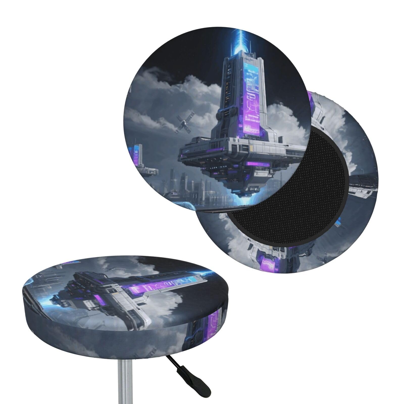 FekiLoot Sci-Fi Style Round Bar Stool Covers Stretch Washable Bar Stool Covers Dustproof Slipcover Bar Chair Covers with Elastic Band for Bar Kitchen Living Room Decor 14 Inch