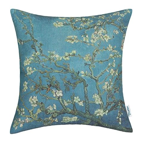 CaliTime Cushion Canvas Throw Pillow Cover Case for Bench Sofa Home, Famous Picture Print 45cm x 45cm Van Gogh Painting Almond Blossom Cover