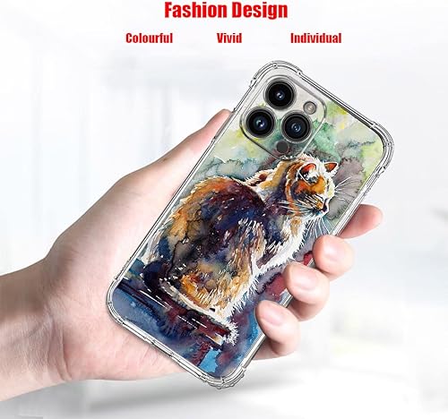 Miniatura 2 de Funda para iPhone 14 Pro, bonita pintura de gato protección contra caídas, a prueba de golpes, TPU de cuerpo completo, resistente a los arañazos