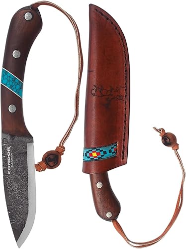 Condor Tool & Knife Blue River Cuchillo de hoja fija - Hoja de acero de alto carbono 1095 con construcción de espiga completa - Mango de nogal con