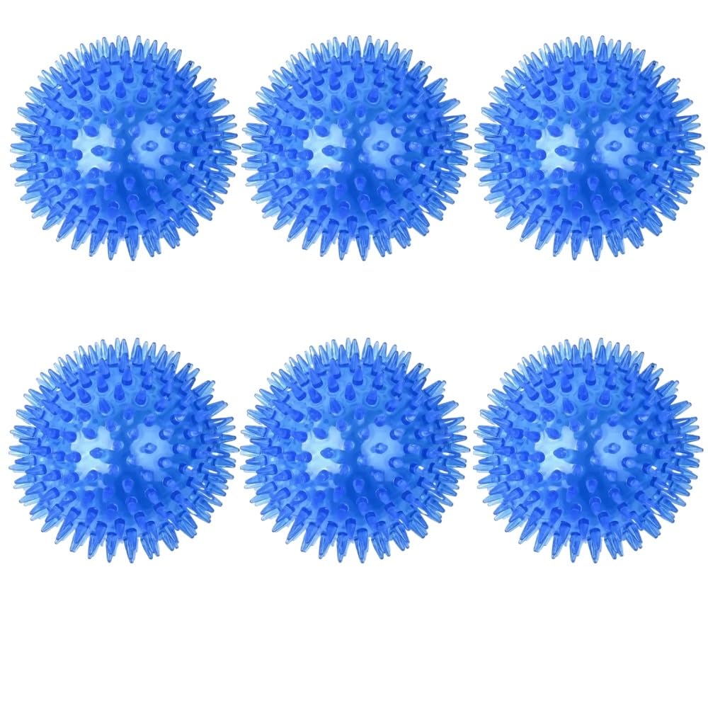 Hundespielzeug, Hundespielzeug, Katzenwelpen, klingendes Spielzeug, quietschender Zahnreinigungsball, Training for Haustierzähne, Kauspielzeug, Dornbälle, 6 Stück, Rot, 9 cm(Blue 9cm)