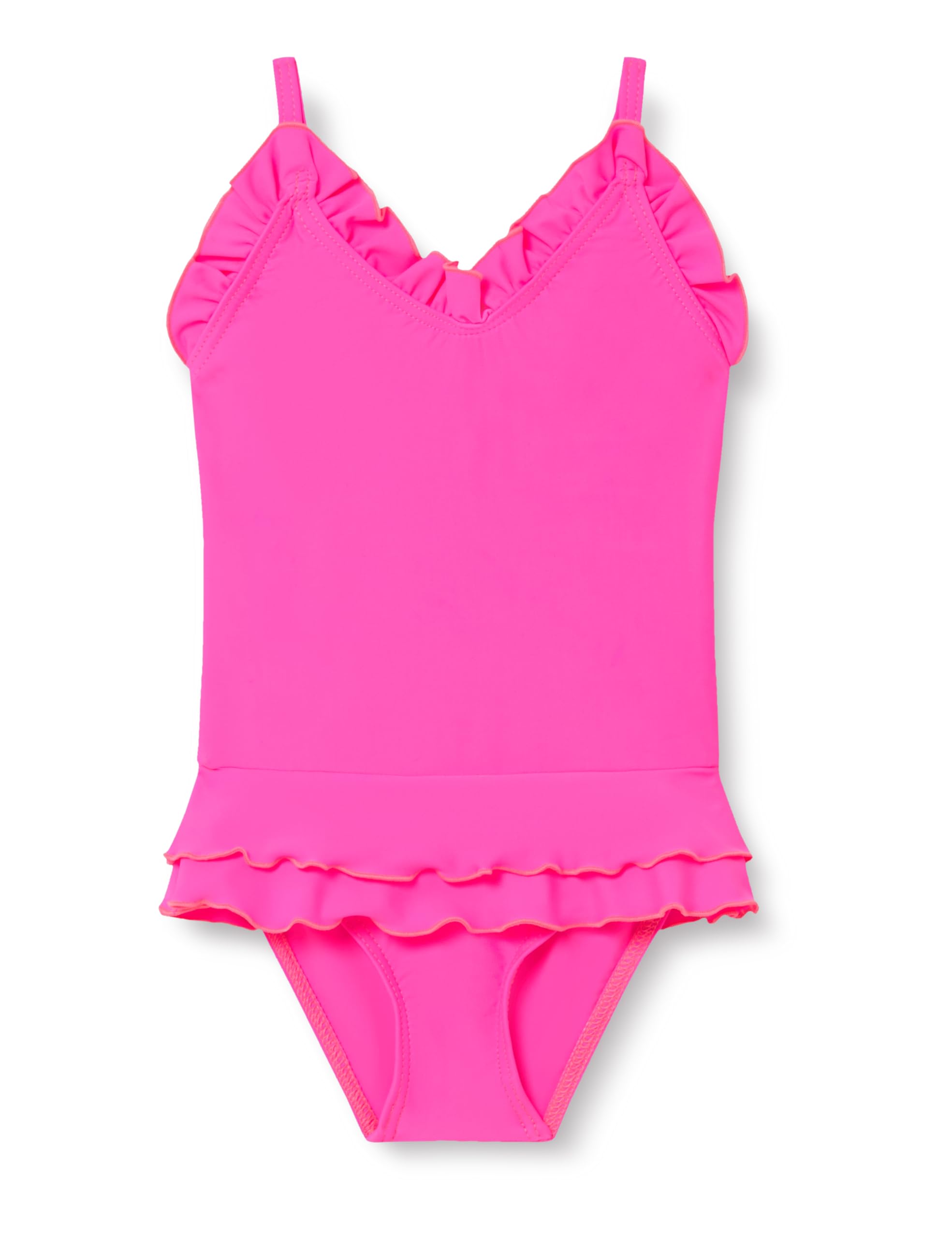 Maillot de bain une pièce rose fluo uni à volants bébé fille - 5