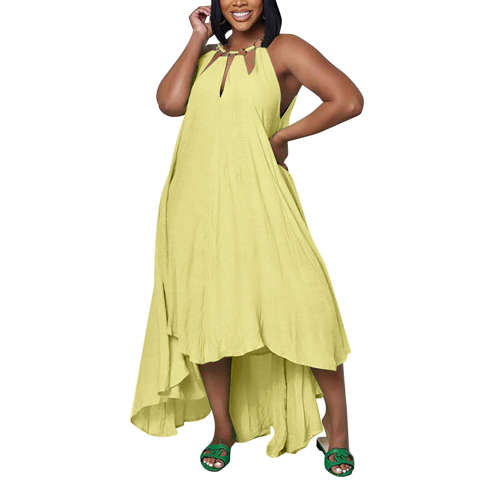 Generic Vestidos Fiesta Tallas Grandes Mujer Mujeres Casual Color sólido Sin Mangas Chaleco Hueco Dobladillo Irregular Vestido Largo Vestido Tubo