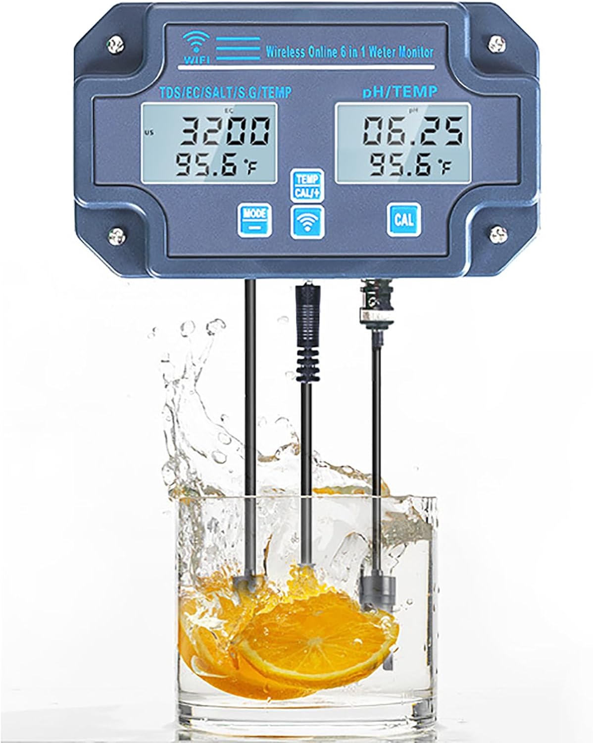 Water Quality Monitor, Multi-Parameter Water Quality Tester, PH/EC/Salt/TDS(PPM)/Temp/S.G Meter with Auto Calibration Function, App Real-time Monitoring and Stable, for Hydroponics, Lab