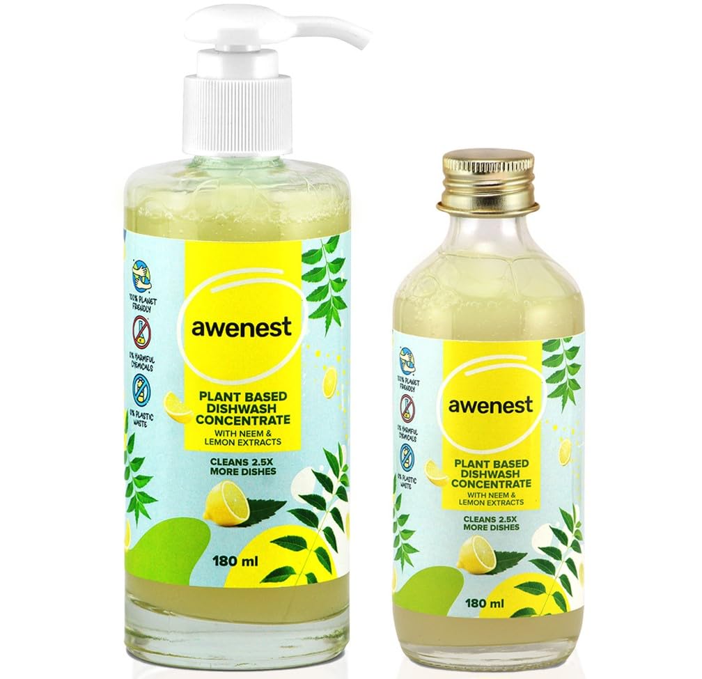 awenest Plant Based Dishwash Concentrate Combo With 1 Dispenser And 1 Refill Pack | 360 ml = 900 ml Regular Dishwash | Neem, Lemon Protection Dishwasher | Baby And Pet Safe | 180 ml x 2 (B0BY5BTQCV) Amazon Price History, Amazon Price Tracker