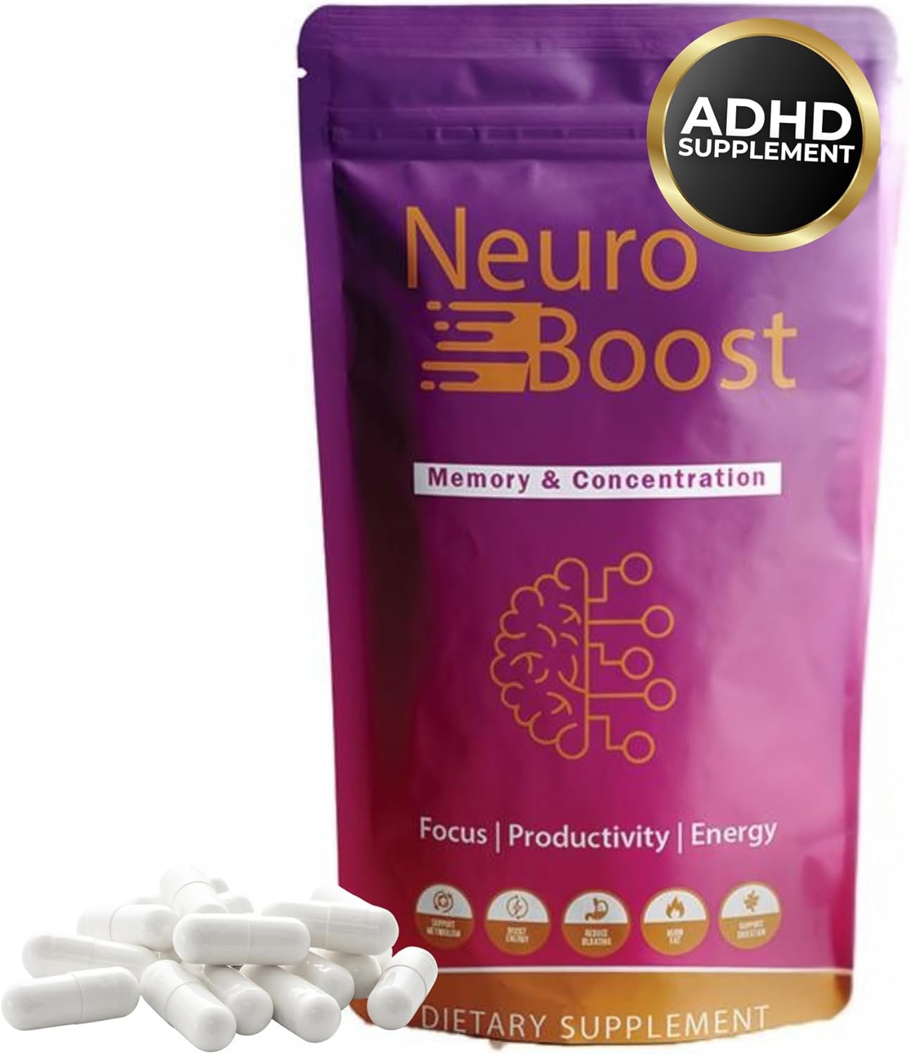 Brain Supplement for Focus & ADHD – NeuroBoost Nootropic with Ginkgo Biloba High Strength – Cognitive Support for Adults – Mental Clarity, Memory & Concentration Boost