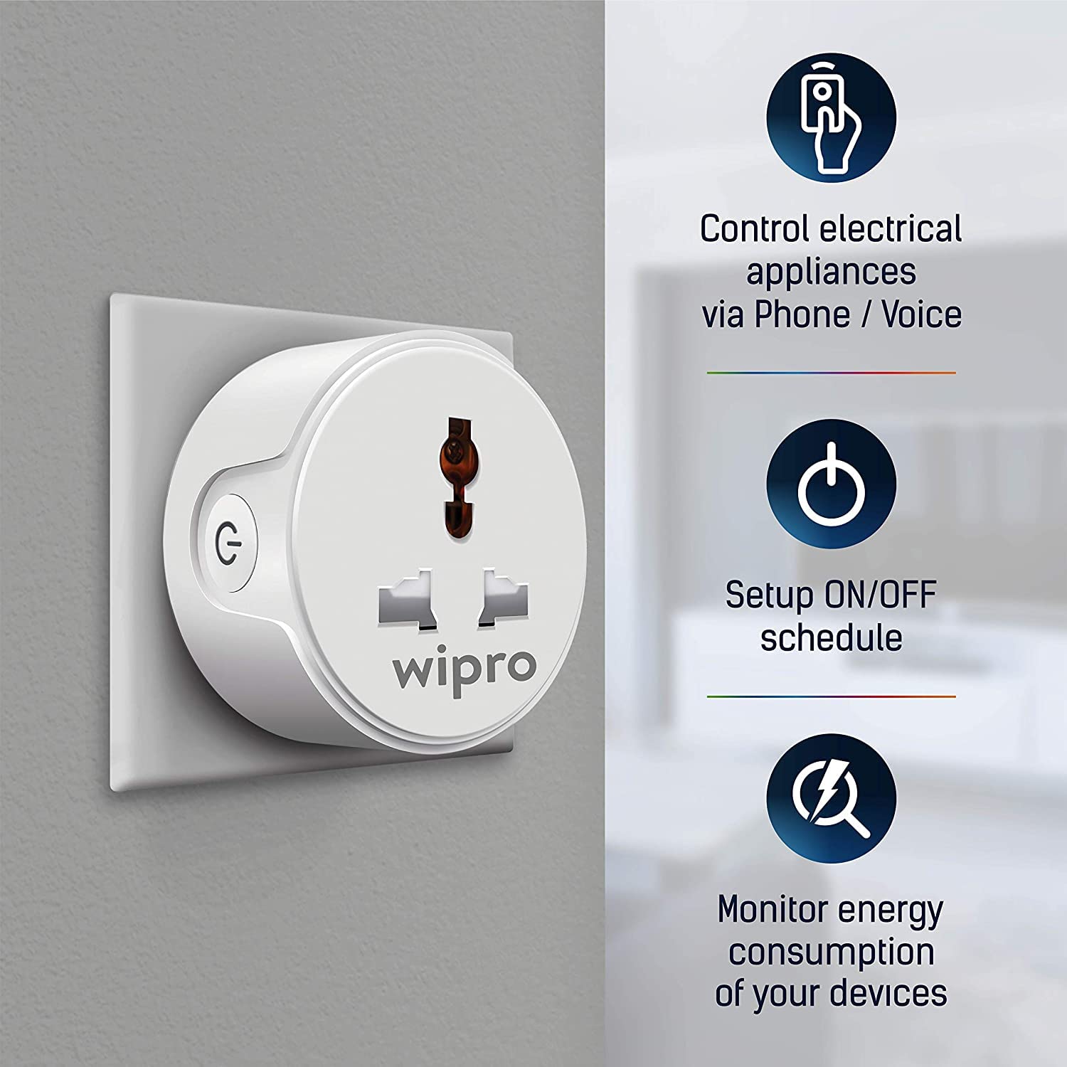 Wipro Smart Plugs - Remote Control & Voice Assistant -5 Wipro Smart Plugs - Remote Control & Voice Assistant -5