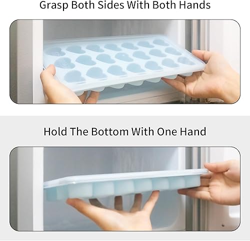 Miniatura 5 de Bandeja para cubitos de hielo en forma de corazón, molde de silicona de 21 agujeros con tapa extraíble, flexible para whisky, cóctel, chocolate, día