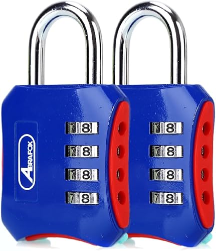 ABRAFOX Candados resistentes de 4 dígitos de combinación de códigos reconfigurables, cerraduras de equipaje para gimnasio, interior, escuela o