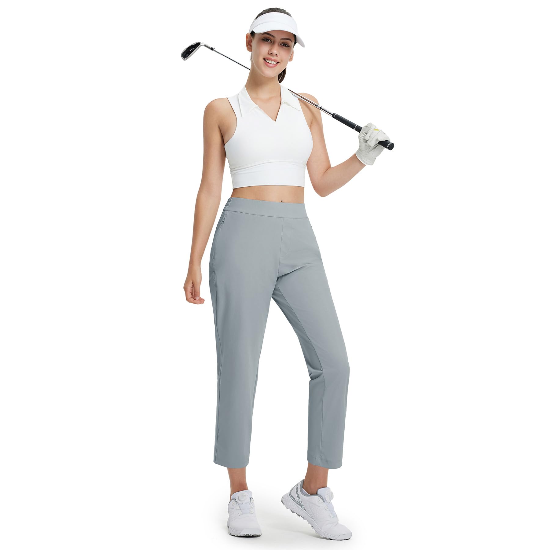 M MAELREG Damen-Golfhose mit Reißverschlusstaschen, 7/8-Knöchel-Stretch, leichte Jogginghose für sportliche Wanderungen, Reisen, Arbeit, Lounge