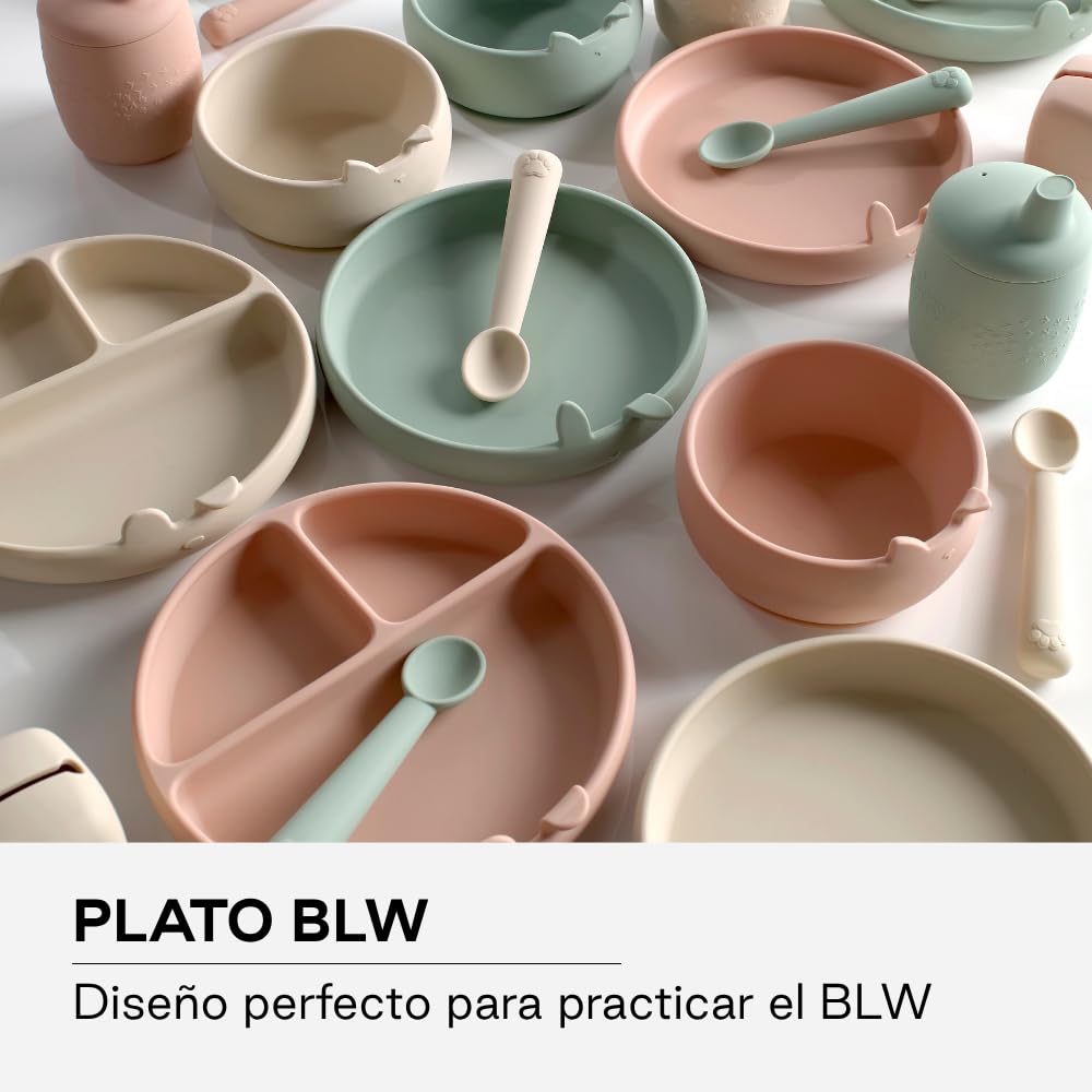 Jané Plato BLW Bebé de Silicona con Ventosa y Compartimentos, Libre BPA, Apto Microondas y Lavavajillas, Verde