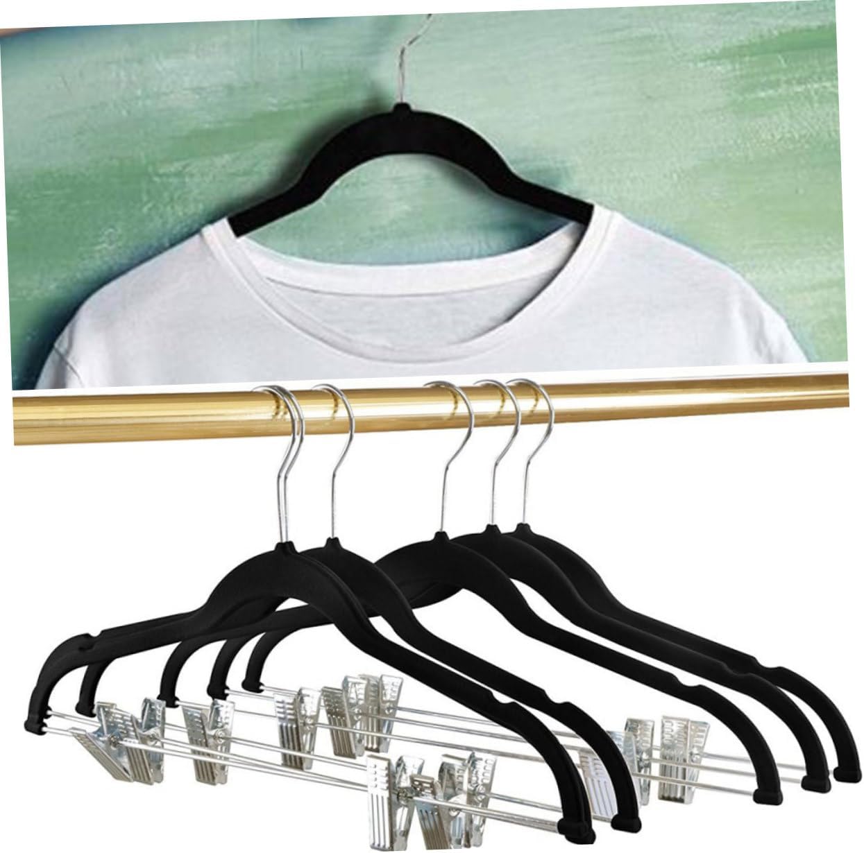8pcs Coat Rack Hangers Non-Slip Flocked Clothing Hangers Hooks Clips Dress for Home Shop Laundry