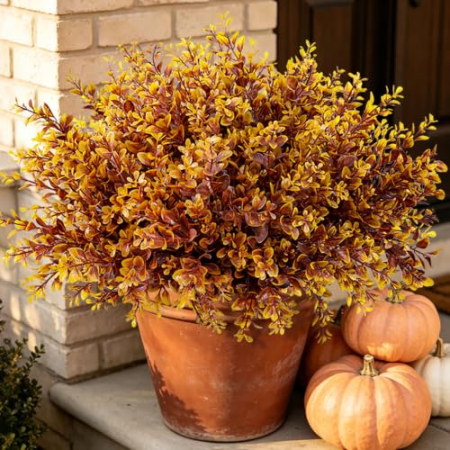 INQCMY Fake Fall Plants Artificial Brown Greenery Plastic Boxwood Shrubs