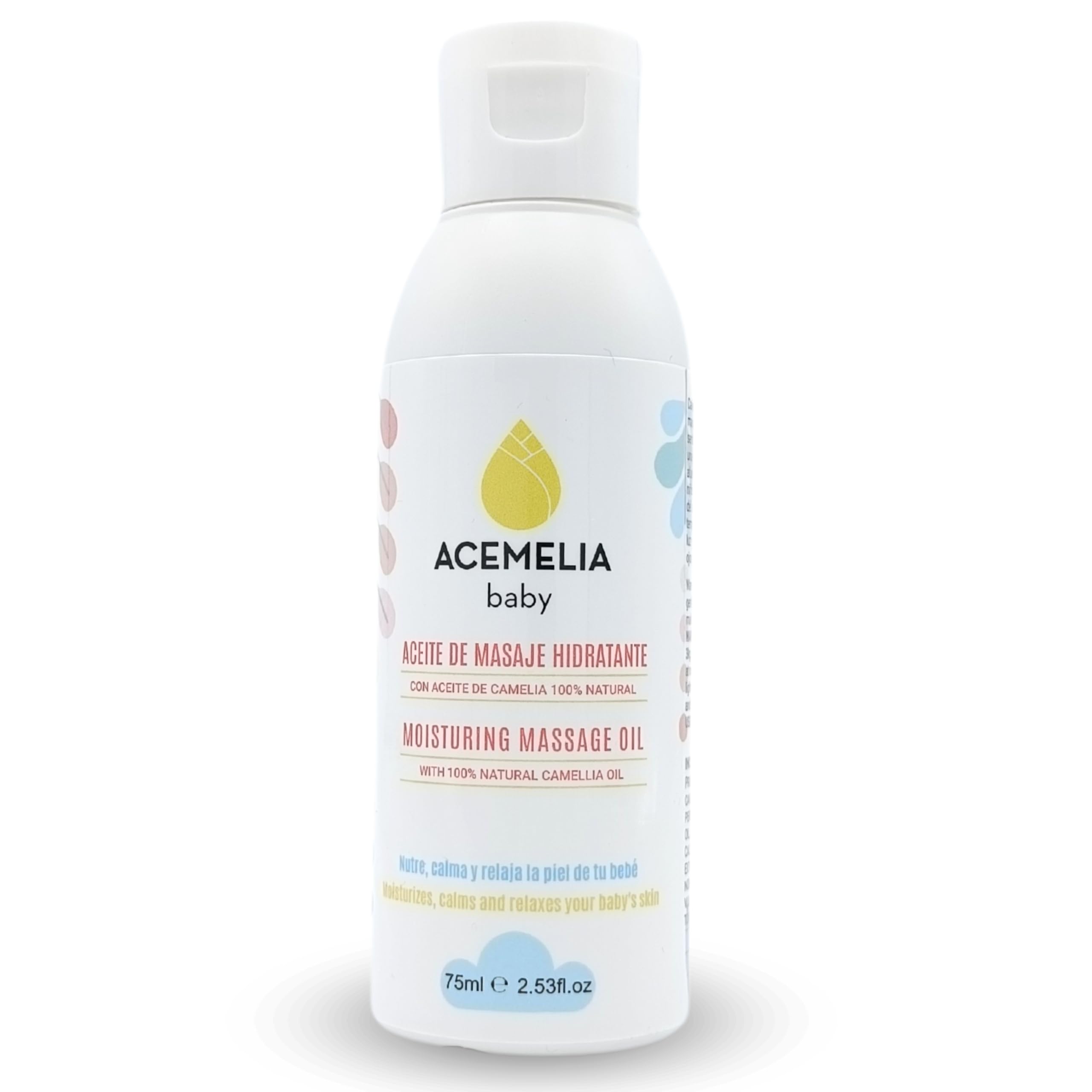 Aceite de Bebé Acemelia - 75ml - Hidratación y Masaje Relajante de Tripita - Para Masajes en la Barriguita que alivian Cólicos, Gases y Estreñimiento - 100% Natural - Producción Artesanal en Galicia
