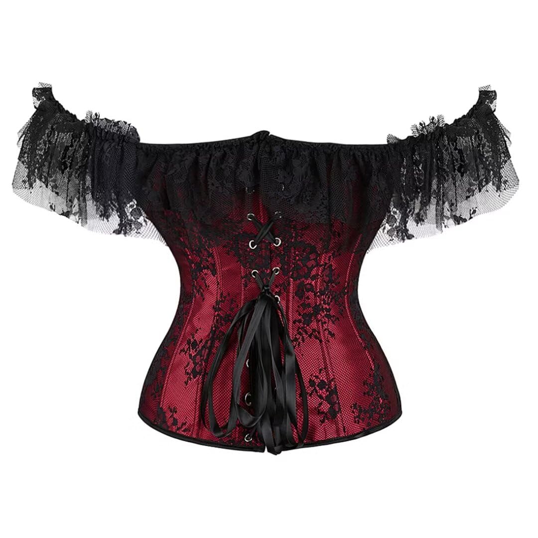 Grebrafan Gothic Piratin Korsett Corsage mit Lang Tüllrock | Prinzessinnen Halloween Kostüm Korsett Damen
