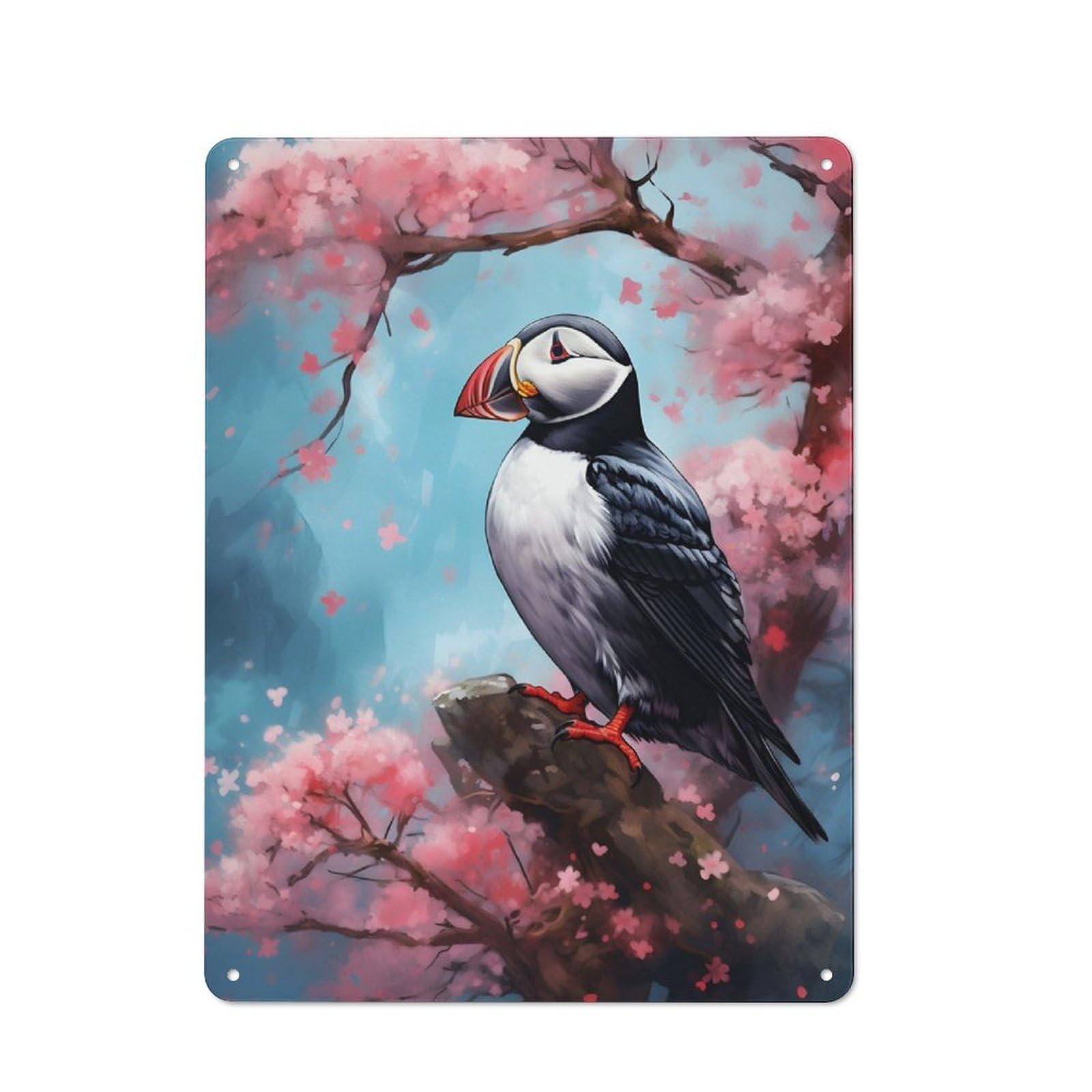 Puffin Watercolor Retro Tin Wall Plaque 40x30cm for Kitchen Or Home Bar, for Home Interiors, Feature Walls And Decorative Displays