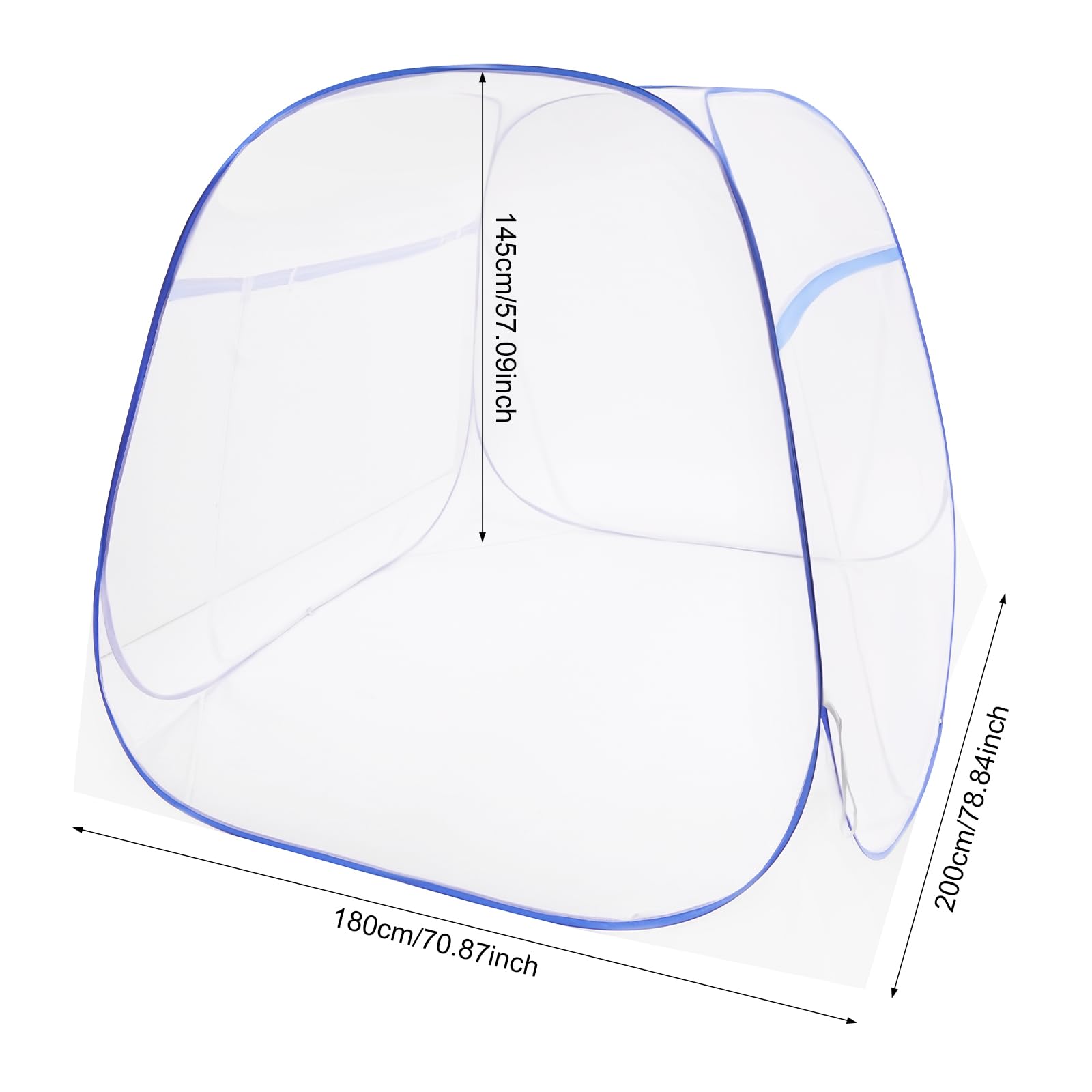 Zanzariera per letto, 180 x 200 cm, pop-up con fondo, pieghevole e traspirante, protezione dagli insetti, rete da letto con chiusura lampo, per bambini e adulti, colore: blu