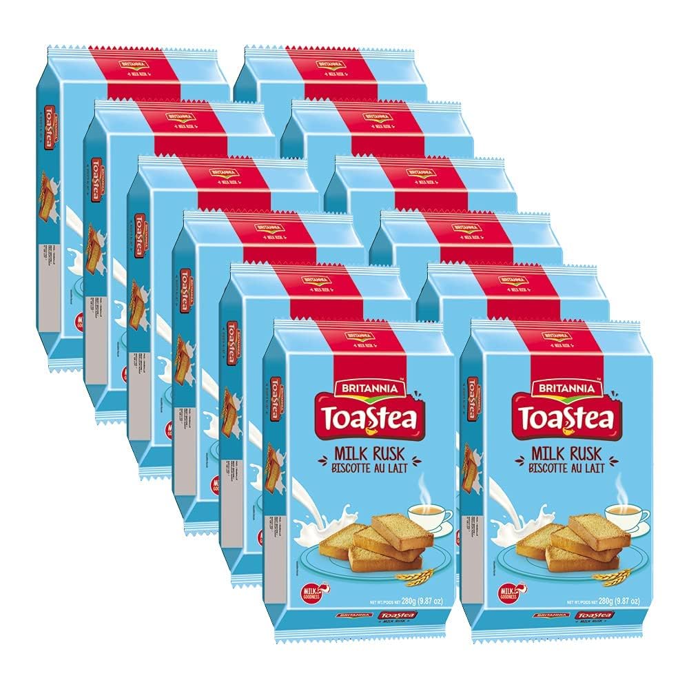 Toastea Milk Rusk 9.87oz (280g) - Biscotte Au Lait - Crispy, Crunchy Tea Moments - Breakfast & Tea Time Snacks (Pack of 12)