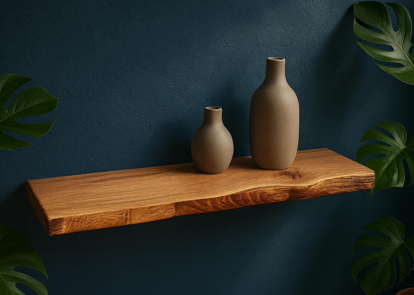 Living Oak Wandregal Eiche No.3, Schwebendes Wandregal, Massivholz Eiche, Wandmontage, für Wohnzimmer Küche Schlafzimmer, 20-25cm Tiefe, Verschiedene Längen (60 x 20 cm)