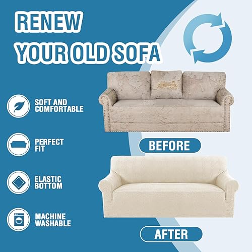 Miniatura 7 de H.VERSAILTEX Fundas de sofá jacquard para sofás de 3 cojines, 1 pieza, fundas elásticas para sofá, protector de muebles antideslizantes, suaves y