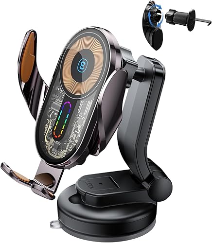 Miniatura 8 de Cargador Inalámbrico para Coche, ESSAGER 15W Carga Rápida Soporte de Teléfono para Coche Montaje con Sujeción Automática Soporte para Teléfono
