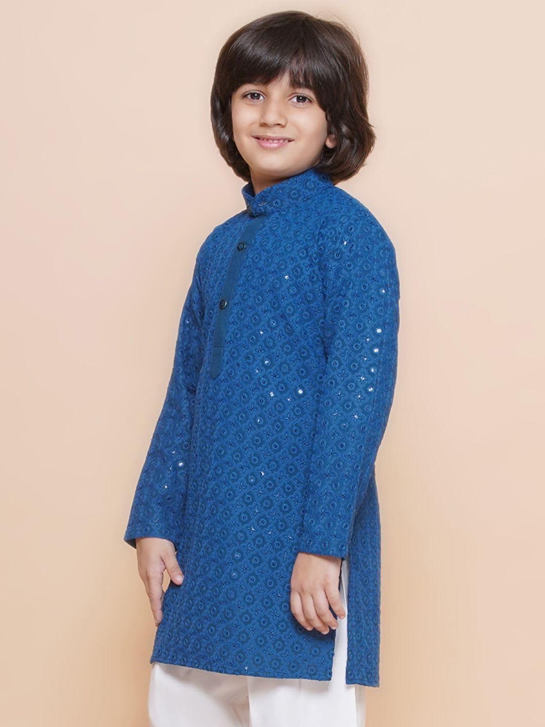 AJ DEZINES Chikankari Kurta For Boys- Ethnic Wear | Embroidery Chikankari Sequined | Traditional & Festive Outfit | Cotton Stylish Boys Kurta | Perfect For Wedding & Family Function-NAVY-BLUE-8 2