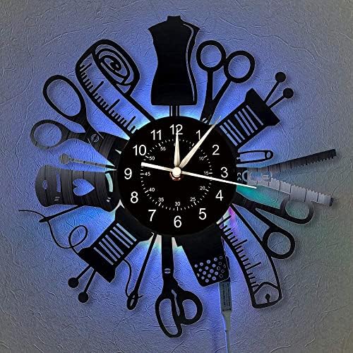 TuoHui Sewing Vinyl Clocks-Quilters Gifts for Holiday , Decorative Haning Clock Silent Non Ticking Time Clock for Living Room Kitchen Bedroom (Lamp)