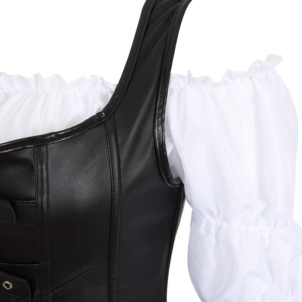 Grebrafan Steampunk Leather Corset Bustier Skirt Blouse Set 3 piece Buckle Corset Outfits Women
