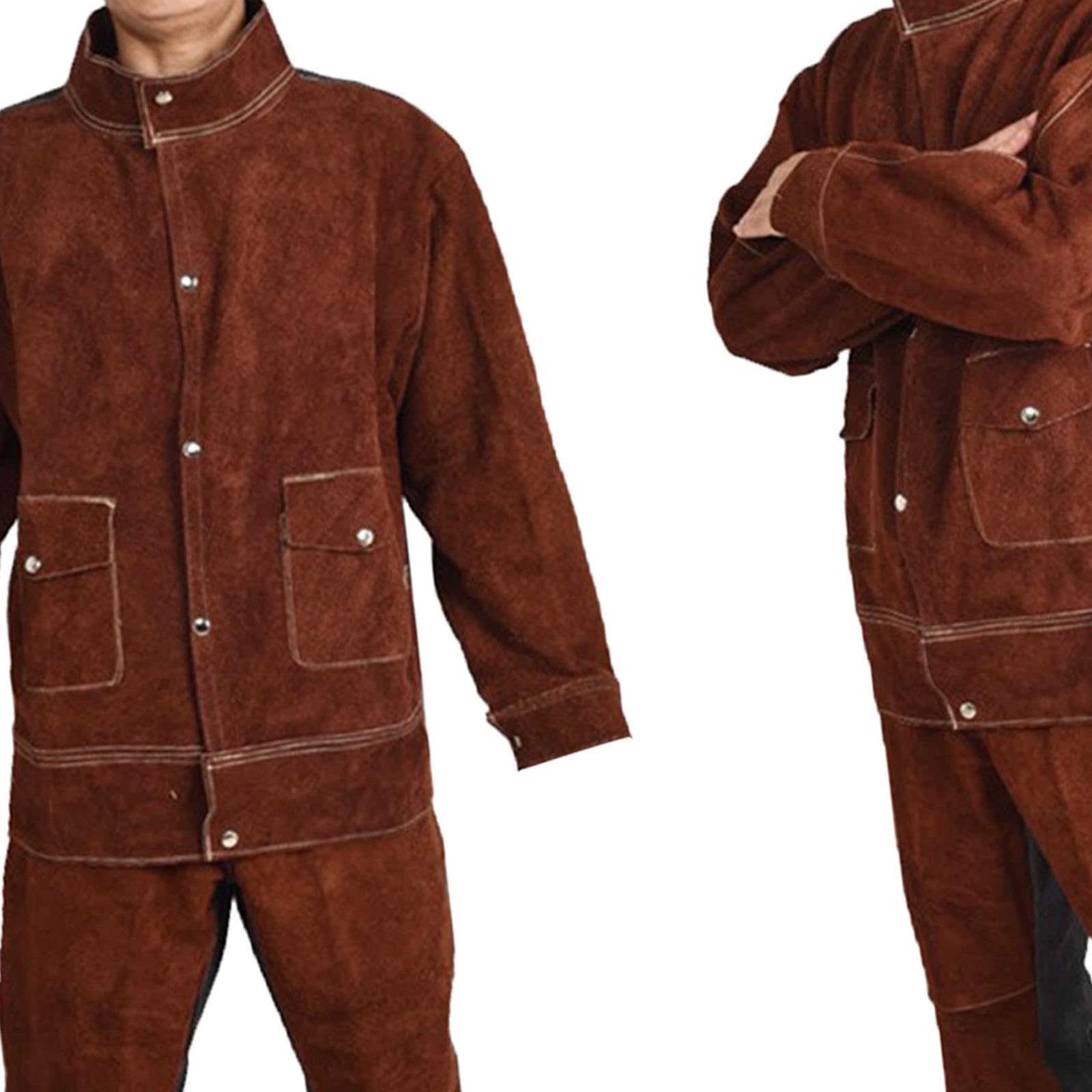 Set di Attrezzatura per Saldatura con Giacca E Pantaloni in Pelle, MARRONE, XL