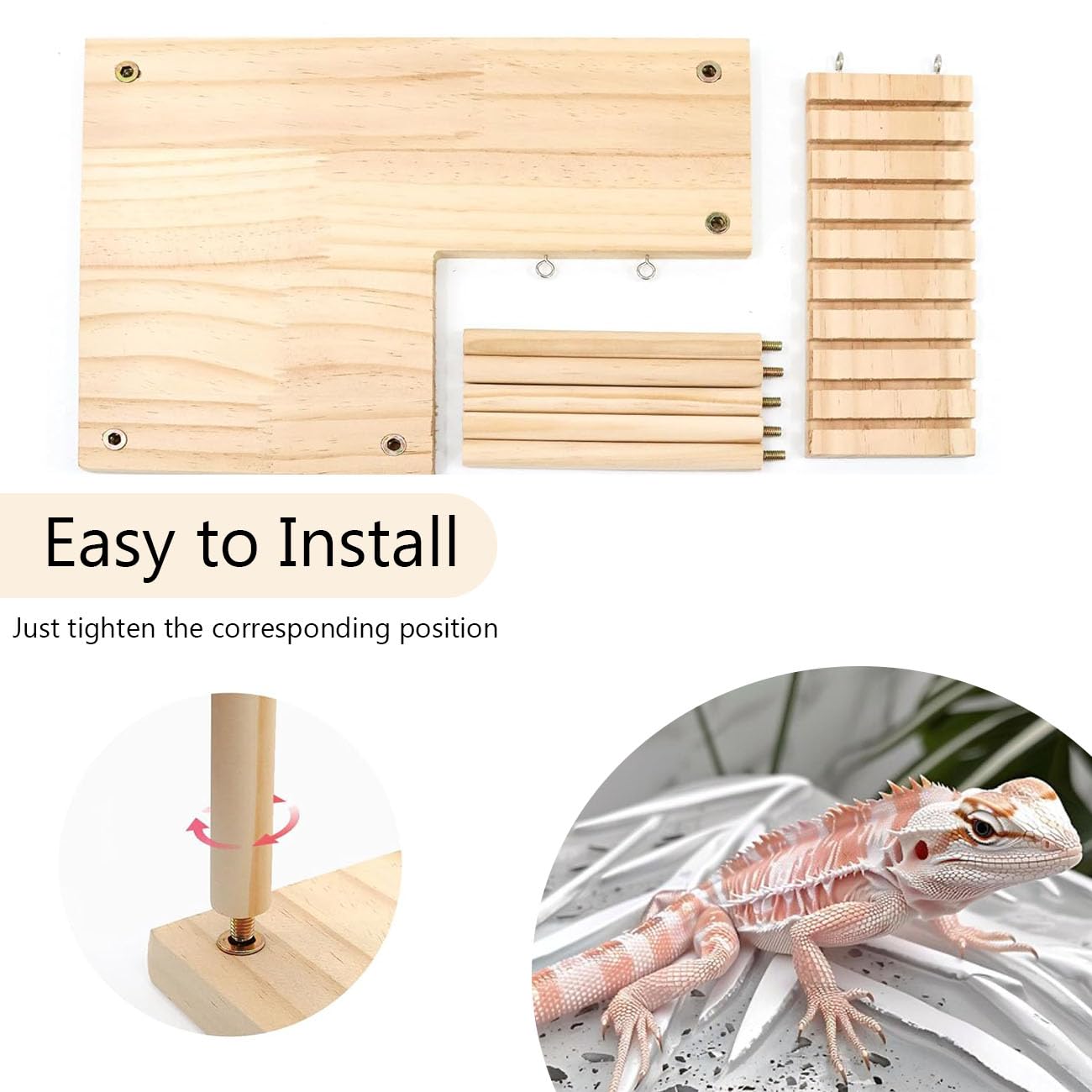 Escondite de Madera para Reptiles con rampa de Escalada, dragón Barbudo, Cueva, acuarios y terrarios, Accesorios para Dragones barbudos, gecos, lagartos, Tortugas, hámsteres (Grande)