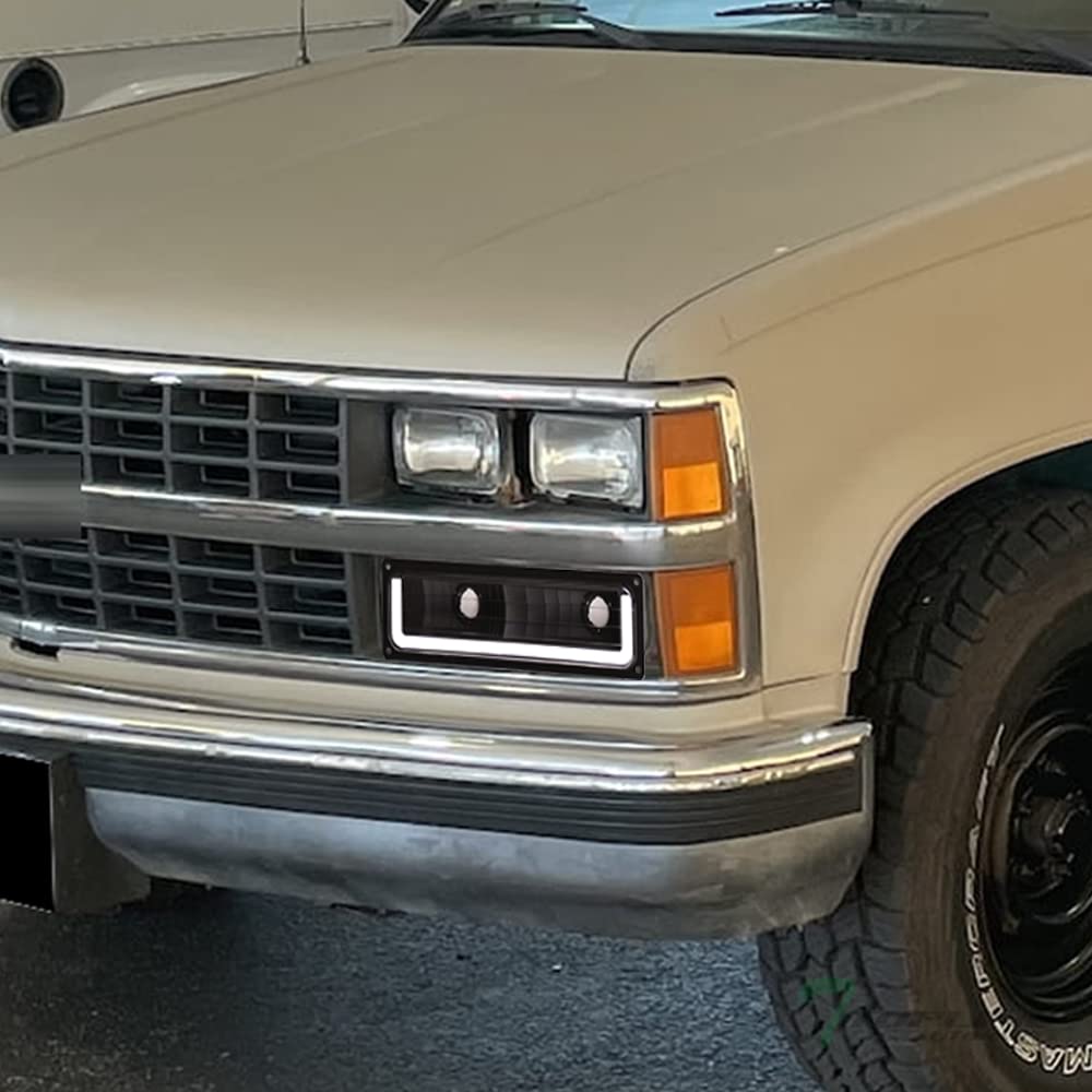 TLAPS 7422439099074 Compatible With 1988-2000 C10 C/K Pickup Truck/Suburban/Silverado Sierra/Tahoe Yukon DRL LED Strip Bar Black Housing Signal Bumper Lights