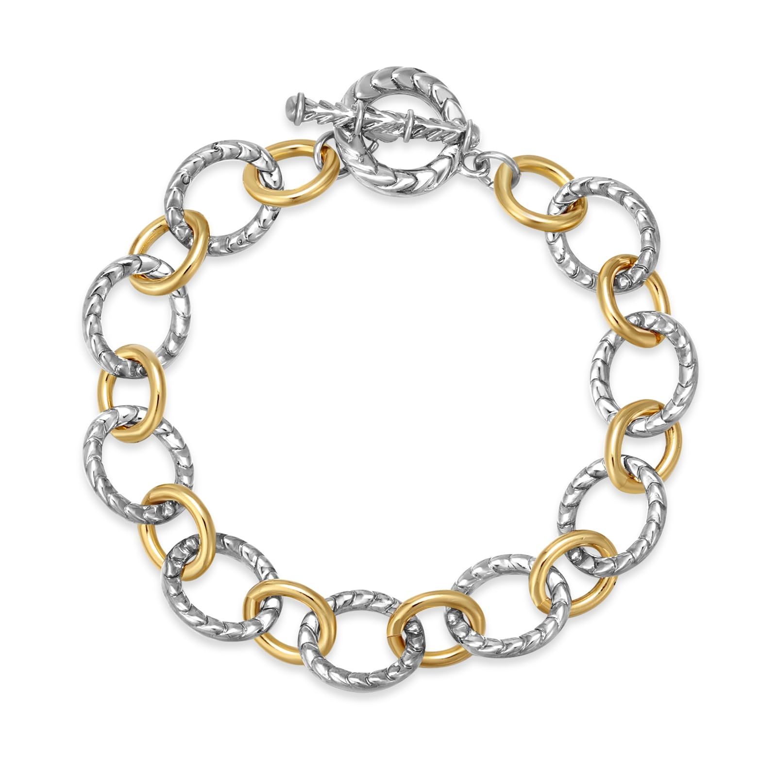 Mytys Link Bracelet Two tone Circles Chain Silver and Gold Wire