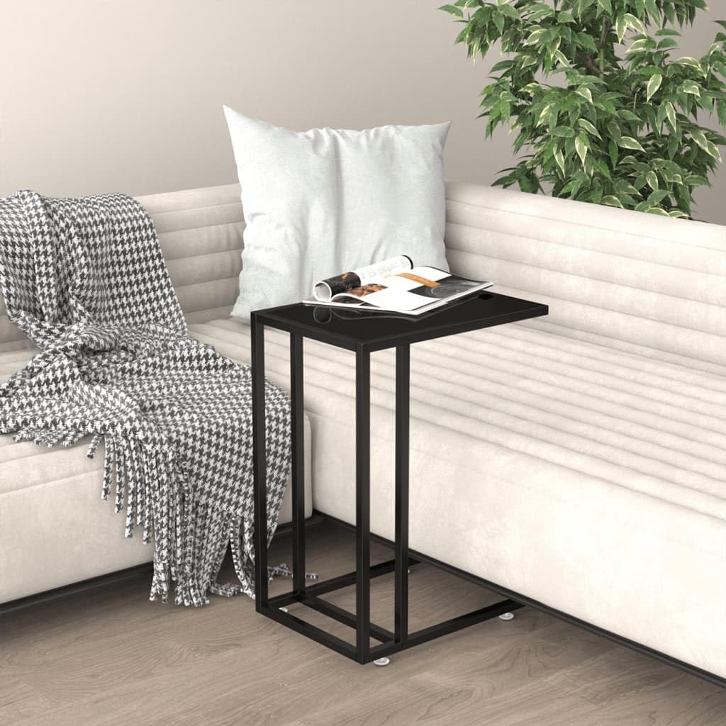 SXZenSpace Black Tempered Glass Side Table 50x35x65 cm, Modern Slim Small Coffee or Bedside with Robust Iron Frame, Easy Assembly for Living Room Bedroom Corridor