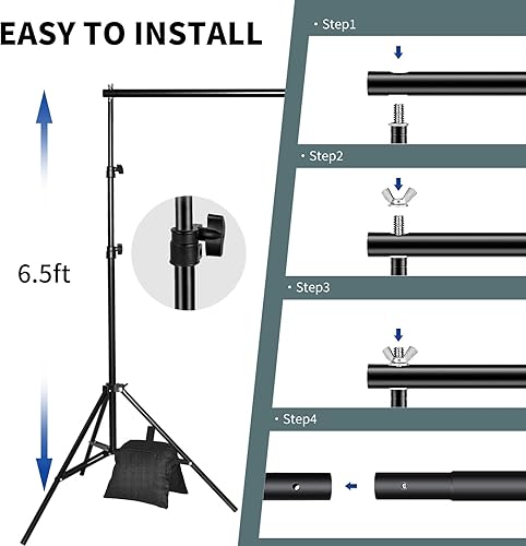 Miniatura 3 de Soporte de fondo ajustable de 6.5 x 6.5 pies para estudio fotográfico, marco de soporte de fondo resistente para fotos, kit de soporte para telón de