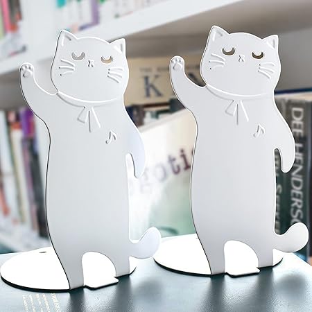 Amazon Co Jp ブックエンド 白猫 おしゃれ 倒れない 可愛い 本立て 金属製 1組2枚 卓上収納 仕切り 事務用品 文房具 文房具 オフィス用品