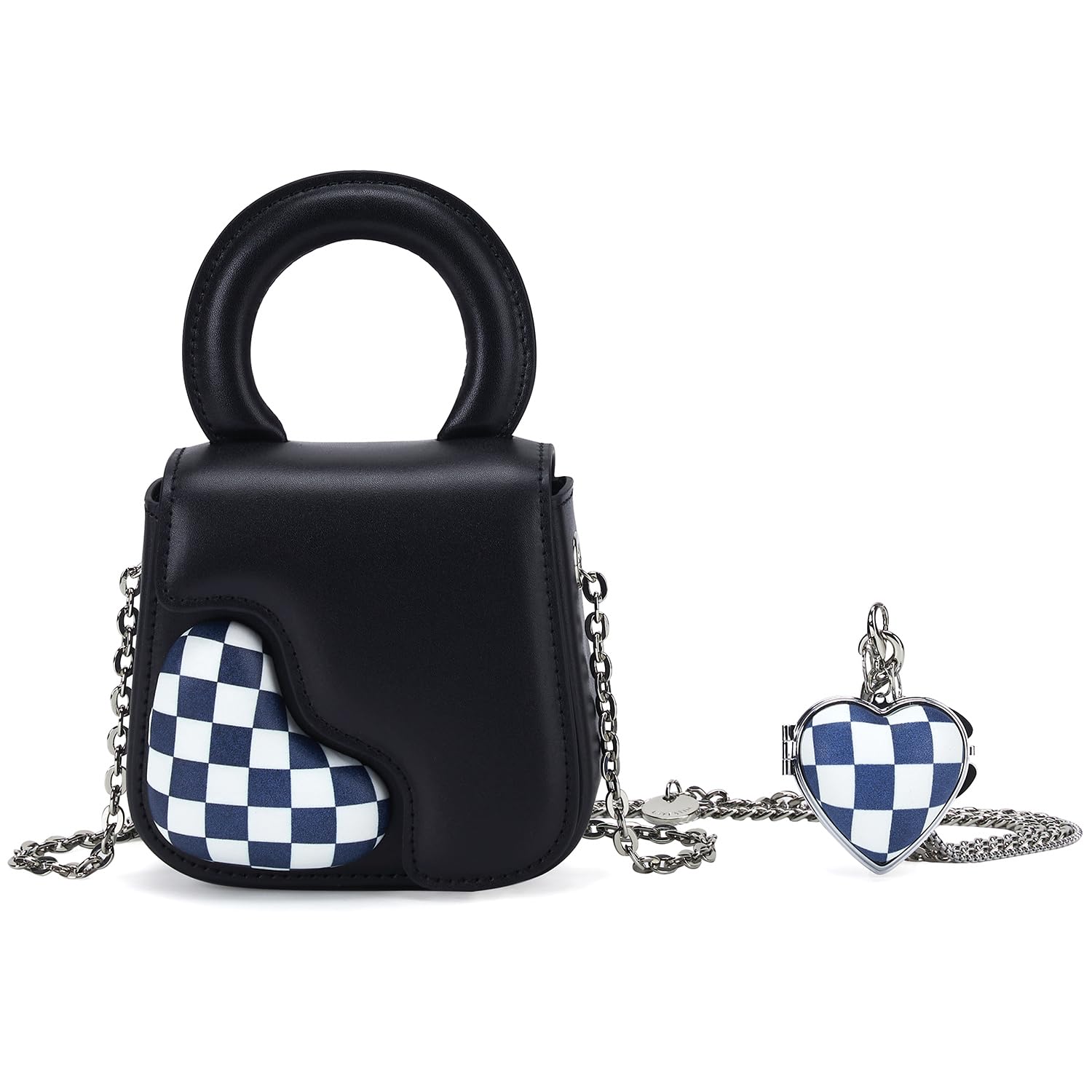 LA FESTIN Leather Heart Purses Satchel Bags For Women With Chain Strap - Heart Shaped Crossbody Purses Bags with Heart Mirror