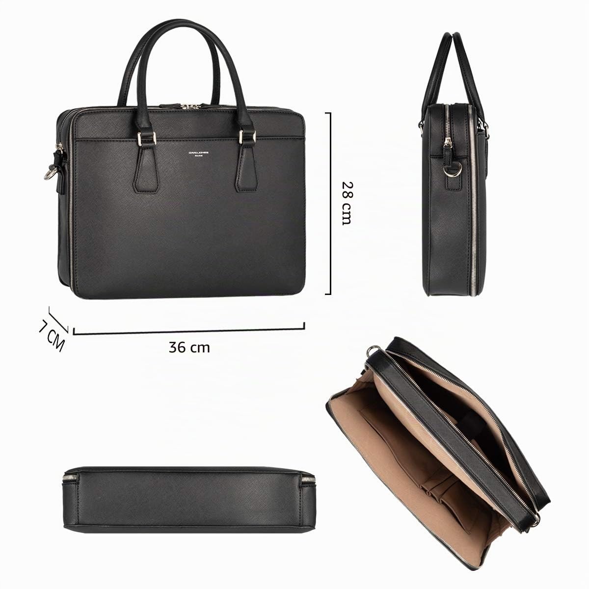 David Jones - Herren Aktentasche - Mann Business Tasche - 13 Zoll Laptoptasche Arbeitstasche - Saffiano PU Leder A4 Handtasche Schultertasche Umhängetasche - Briefcase Messenger Arbeit Büro - Schwarz