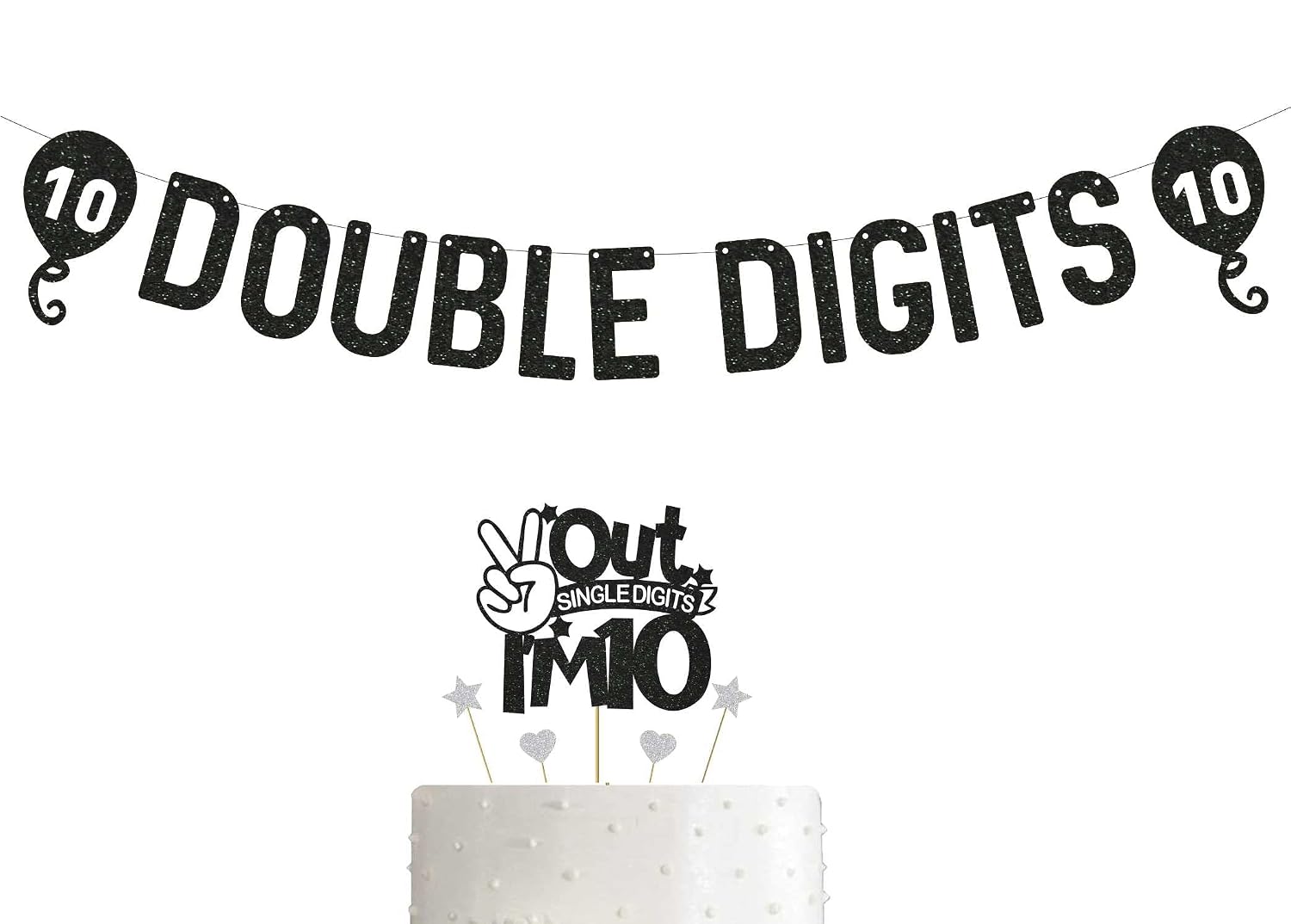 Festus Glitter Double Digits Cake Topper, Happy 10th Birthday Cake Décor, Tenth Birthday Party Decoration for Girls
