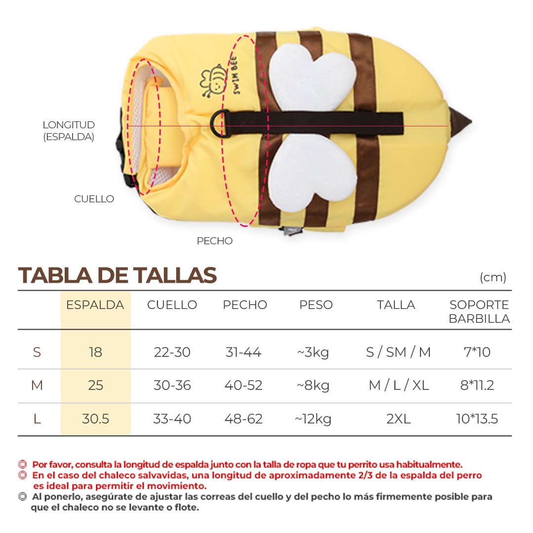 Its Dog & Kangachi - Chaleco Salvavidas de Abeja para Perros, Chaleco Flotador, Chaleco Seguridad Asa de Rescate, Ajuste Seguro, Alta Flotabilidad, Perros Pequeños y Medianos, Made in Korea, Talla S