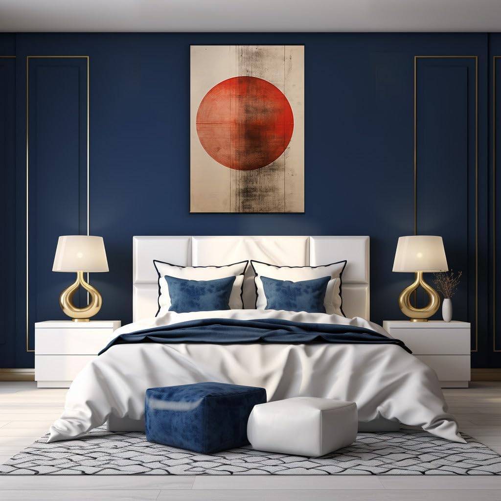 Canvas for Living Room. Captivating Simplicity: A Deep Red Circle's Gradient Journey on a Beige Canvas, 27 x 18 inch Canvas Wall Art - Modern Home Decor
