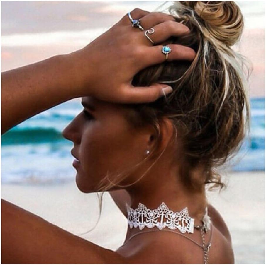 Plain Black White Lace Choker Necklace Handmade Women Girls Fashion Jewelry (C - White)