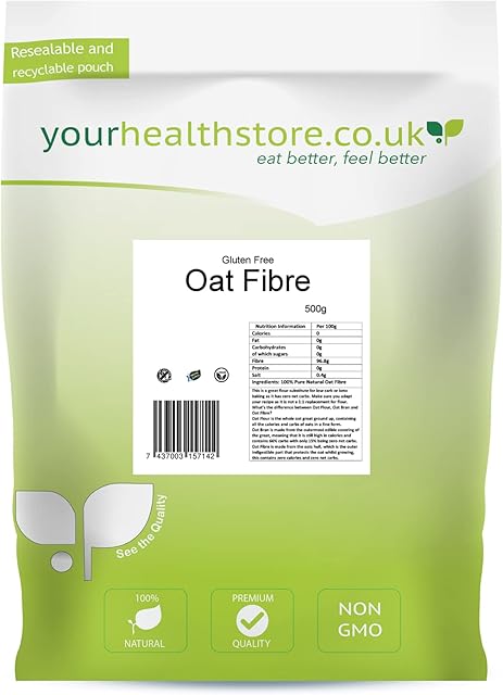 yourhealthstore Premium Oat Fibre 500g (1.1lb), Extra Light and Fluffy, Great for Keto King Bread, Vegan, Produced in The EU, (Recyclable Pouch), White, Pack of 1