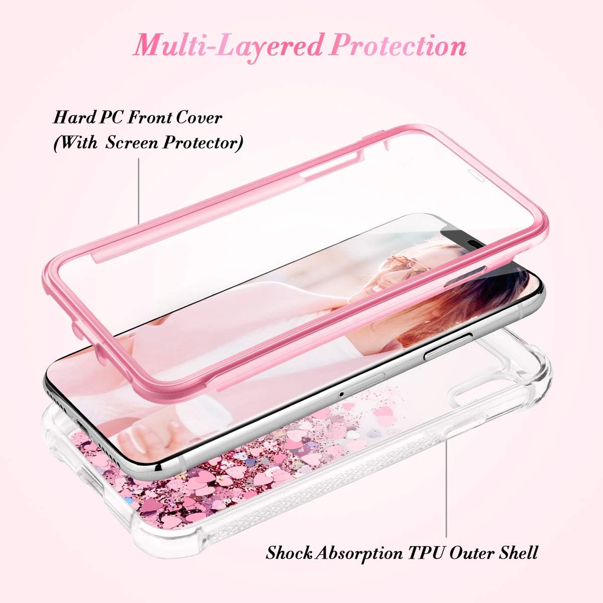 Caka Glitter Case for iPhone XR Case Liquid Bling Shiny Cute for Women Girls Protective Shockproof Full Body Heavy Duty Protection Love Glitter Case for iPhone XR (6.1 inch, 2018) (Rose Gold)