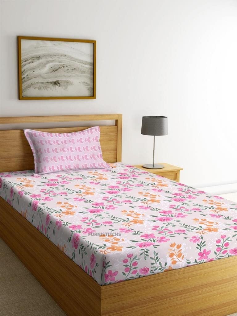 Furnistitchs Super Soft All Around Elastic Single Bed Fitted Bedsheet with 1 Contrast Pillow Cover - 3 feet x 6.25 Feet / 36x75x8 inches (Single Fitted 36x75, Pink Tulips) (B0BZMGW493) Amazon Price History, Amazon Price Tracker
