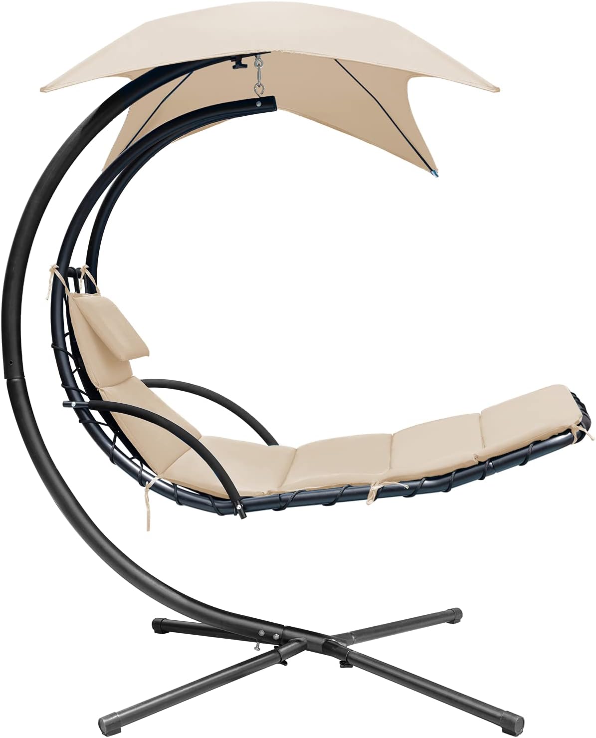 Greesum Hanging Curved Lounge Chaise Chair, Hammock Swing Chaise Chair, Floating Bed Furniture with Pillows, Canopy, Blue : Garden & Outdoor