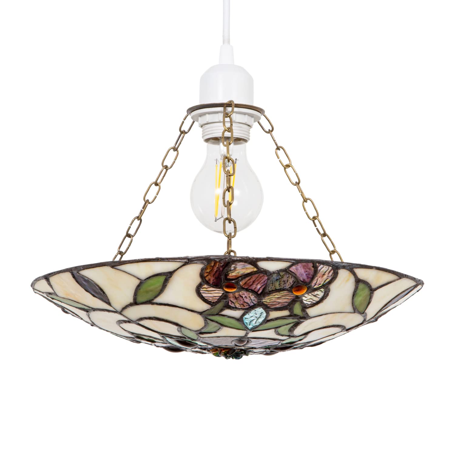 Happy Homewares Tiffany Stained Glass Pendant Shade - Green - 31cm