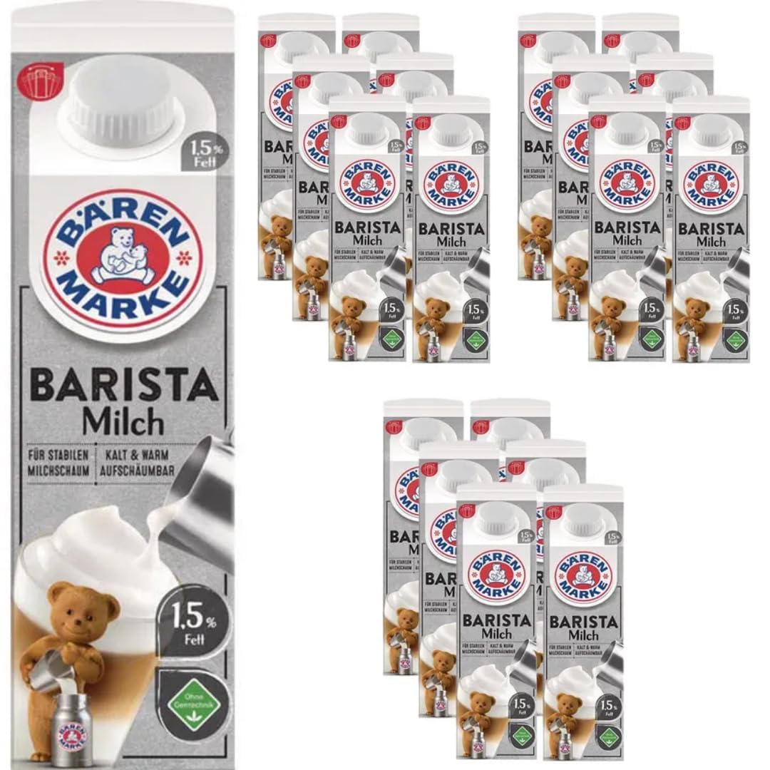 Bärenmarke Milch fettarme H-Milch 1,5% Fett, Barista, je 1 Liter, 18 Stück mit pufai grocery
