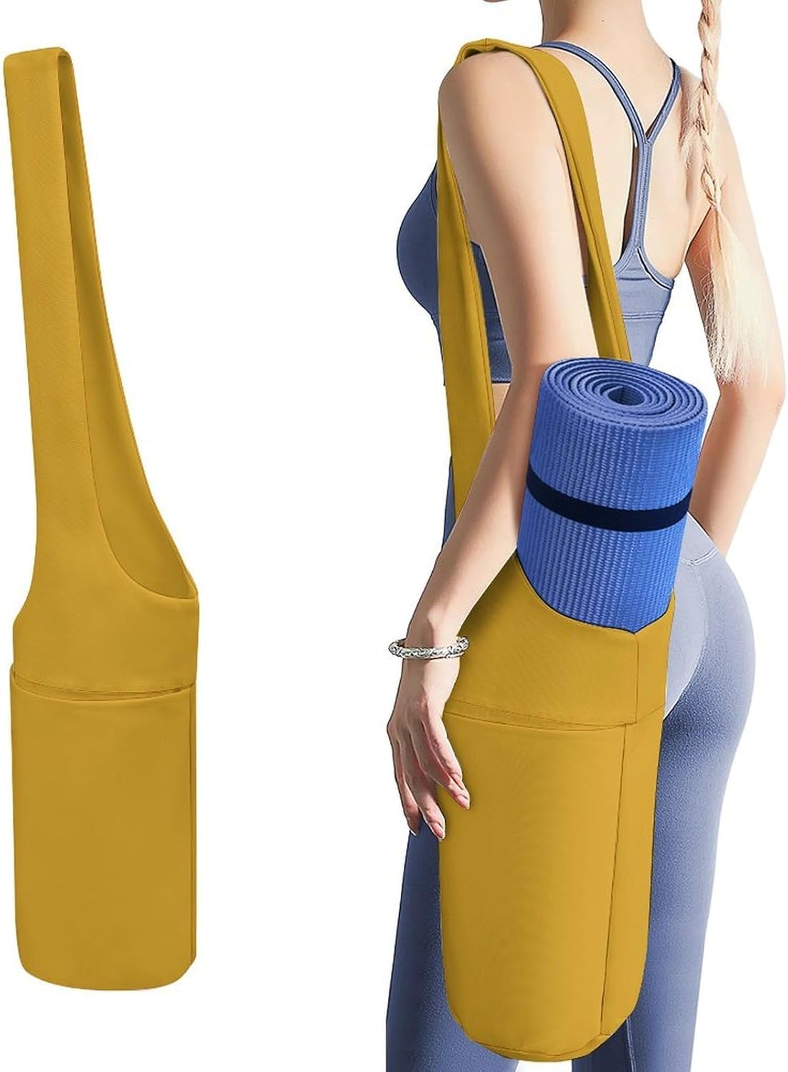 Natural Yellow Yoga Mat Bag Yoga Backpack Multi Pocket Exercise Yoga Mat Carrier Multi-Functional Storage Bag for Pilates Beach Travel And Everyday Use