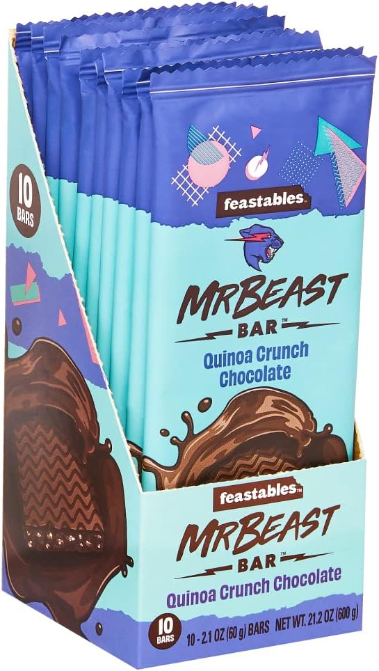Feastables MrBeast Quinoa Crunch Chocolate Bars - Made with Organic Cocoa. Plant Based with Only 5 Ingredients, 10 Count